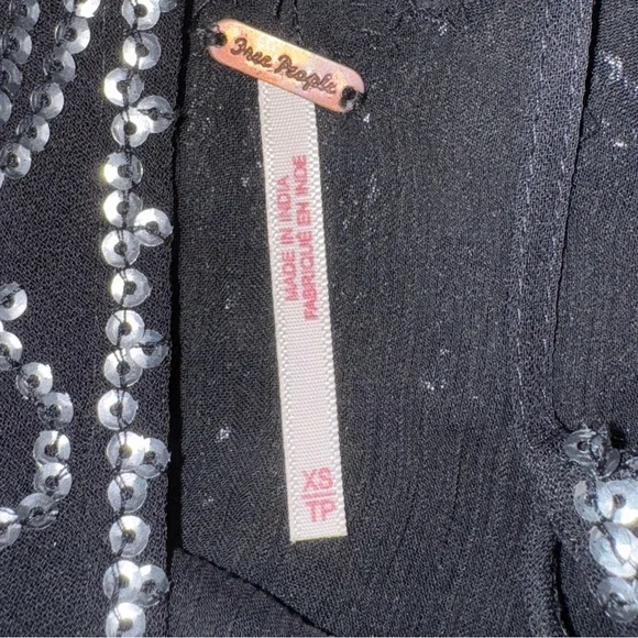 Free People Black Sequin Asymmetrical Tie Camisole Top XS - Picture 3 of 3